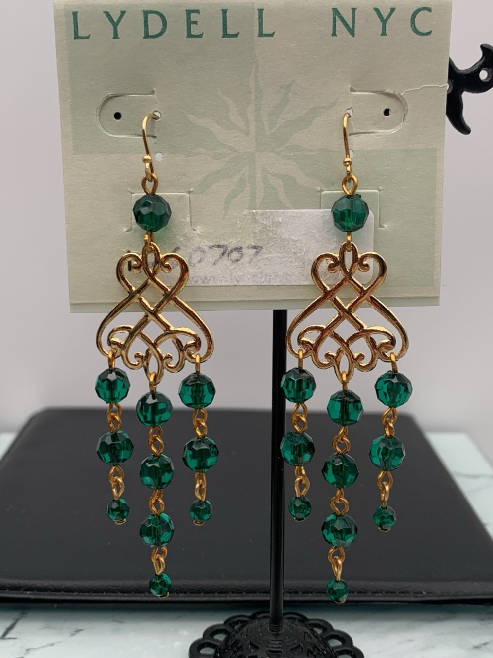 NWT Lydell NYC Stunning Gold tone & Emerald Green chandelier Dangle Earrings
